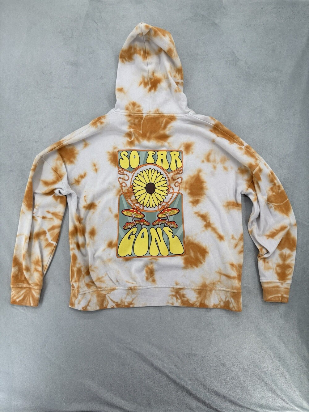 Empyre Retro 70s Style Sunflower Mushroom Tie Dye Hooded Sweatshirt Size L